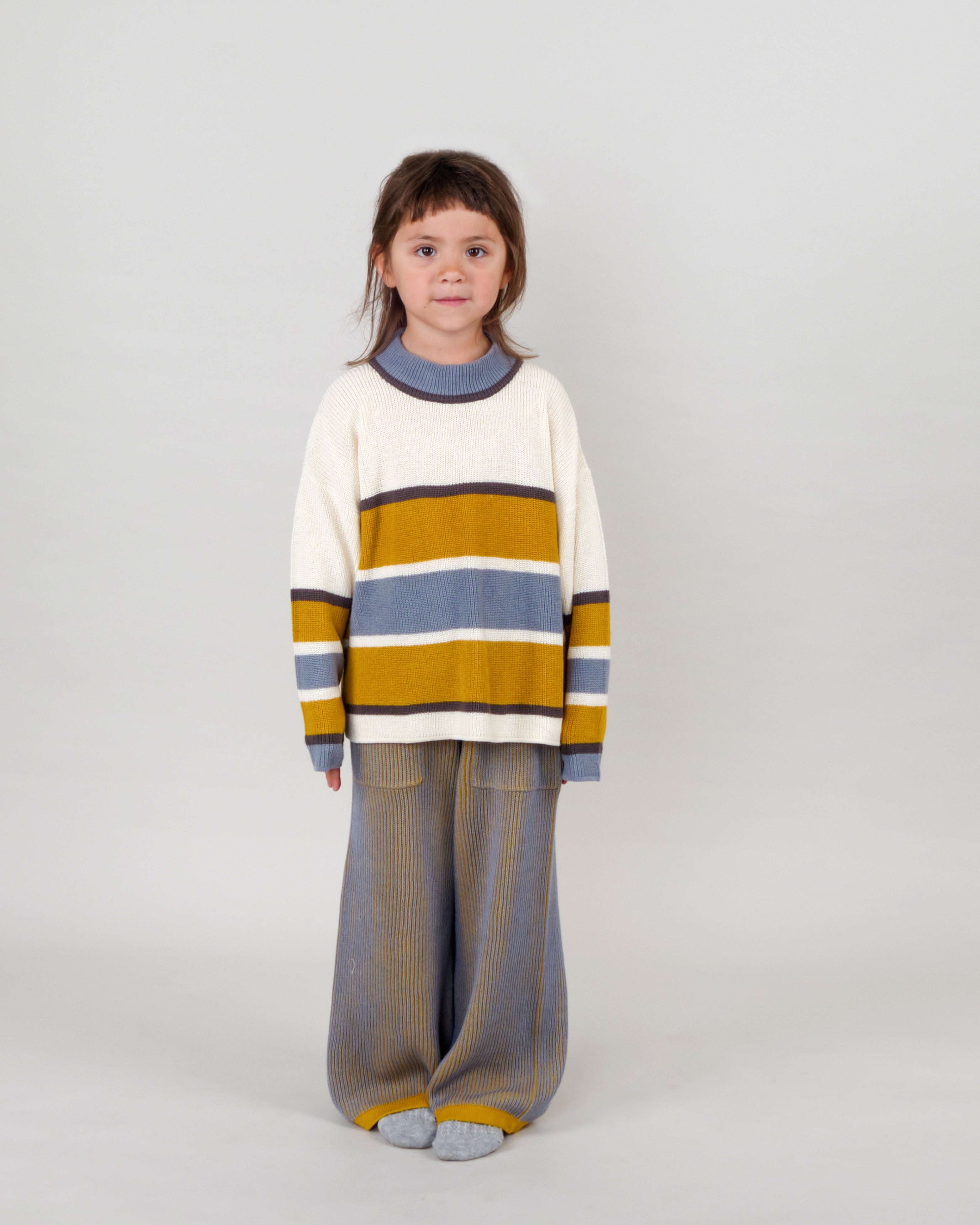 Knit Oversized Sweater - Stripped Mustard