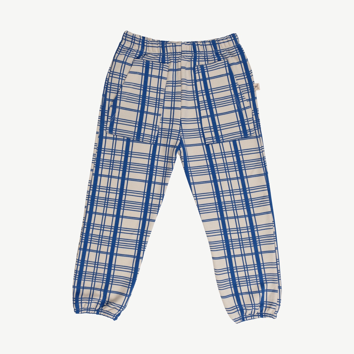 'winter checks dark blue' white sand joggers