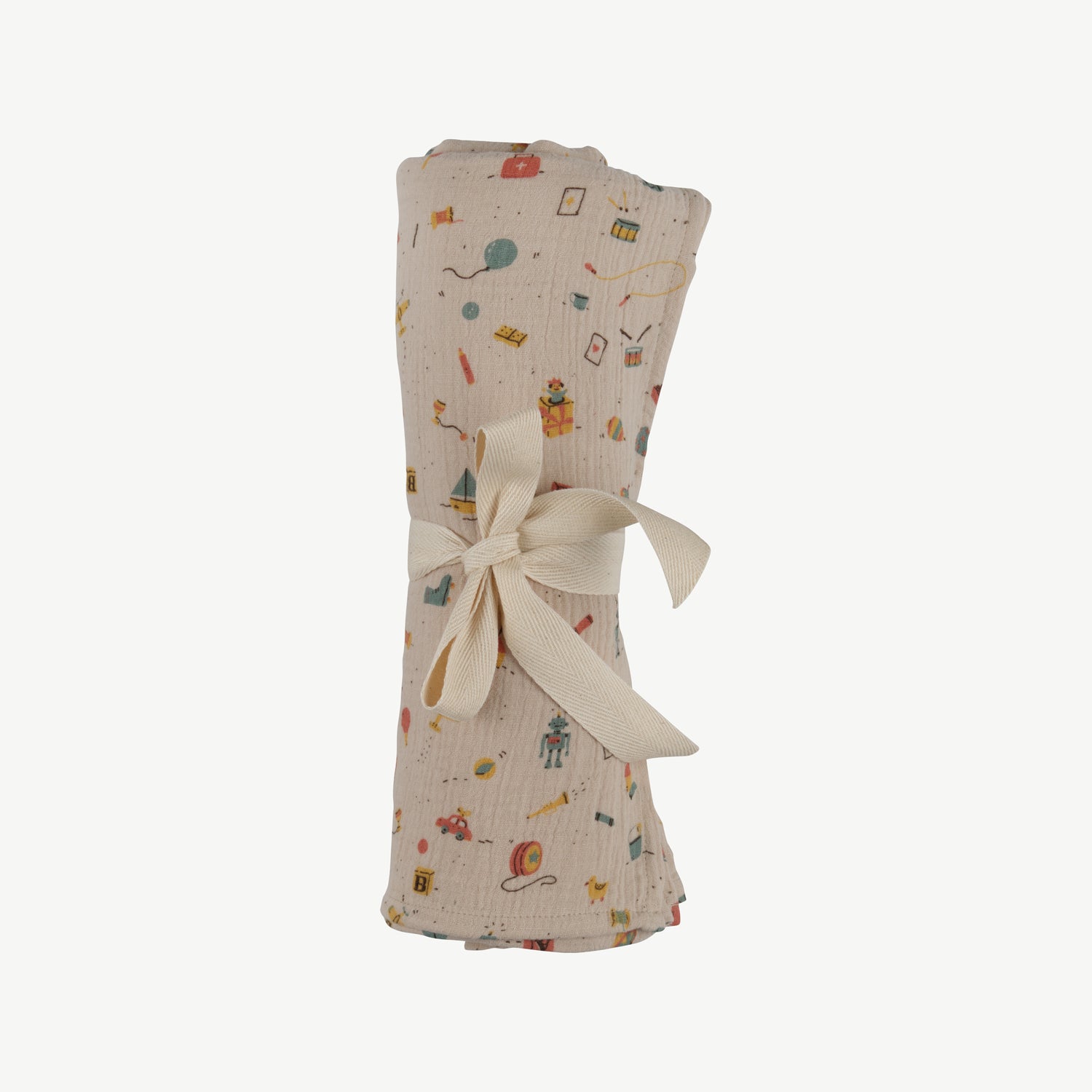 'bygone toys' white sand muslin swaddle